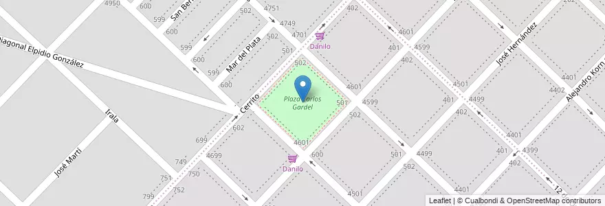 Mapa de ubicacion de Plaza Carlos Gardel en Argentina, Buenos Aires, Partido De General Pueyrredón, Mar Del Plata.