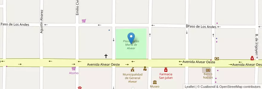 Mapa de ubicacion de Plaza Carlos Maria de Alvear en Arjantin, Mendoza, General Alvear, Distrito Ciudad De General Alvear.