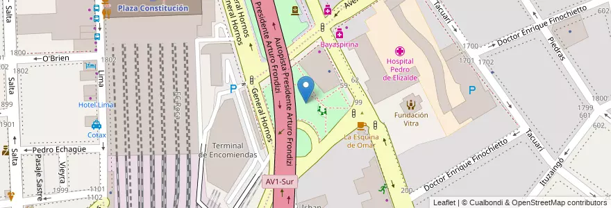 Mapa de ubicacion de Plaza Casa Cuna, Barracas en 阿根廷, Ciudad Autónoma De Buenos Aires, Comuna 4, Comuna 1, 布宜诺斯艾利斯.