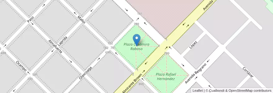 Mapa de ubicacion de Plaza Casamira Raboso en 阿根廷, 布宜诺斯艾利斯省, Partido De Bolívar, Bolívar.
