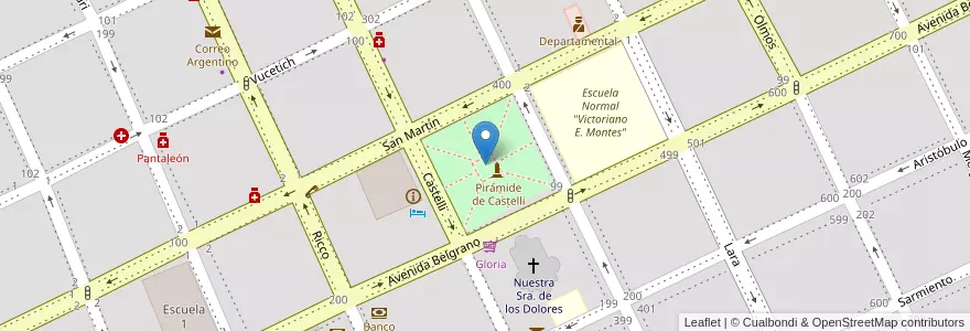 Mapa de ubicacion de Plaza Castelli en 阿根廷, 布宜诺斯艾利斯省, Partido De Dolores, Dolores.