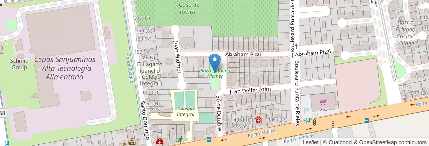 Mapa de ubicacion de Plaza Catalina Widmer en 아르헨티나, San Juan, 칠레, Rivadavia.
