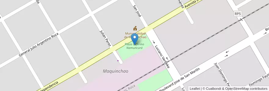 Mapa de ubicacion de Plaza Ceferino Namuncurá en الأرجنتين, تشيلي, ريو نيغرو, Departamento Veinticinco De Mayo, Maquinchao.