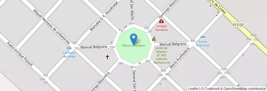 Mapa de ubicacion de Plaza Centenario en アルゼンチン, ブエノスアイレス州, Partido De Cañuelas, Uribelarrea.