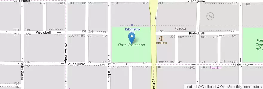 Mapa de ubicacion de Plaza Centenario en Argentinië, Chili, Chubut, Departamento Sarmiento, Sarmiento.