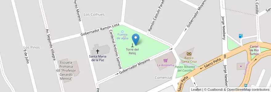 Mapa de ubicacion de Plaza Centenario en آرژانتین, Provincia De Última Esperanza, منطقه ماژلان و جنوبگان شیلی, استان سانتا کروس، آرژانتین, شیلی, Güer Aike, Río Turbio, Río Turbio.