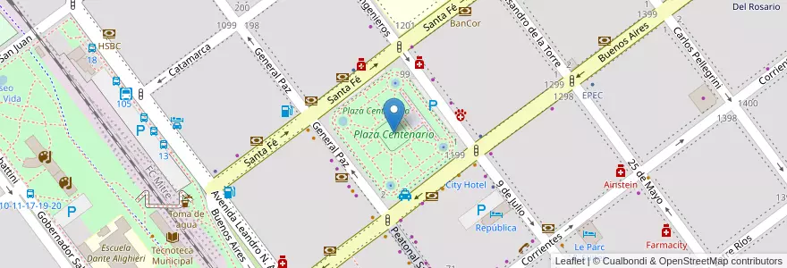 Mapa de ubicacion de Plaza Centenario en 아르헨티나, Córdoba, Departamento General San Martín, Pedanía Villa María, Municipio De Villa María, Villa María.