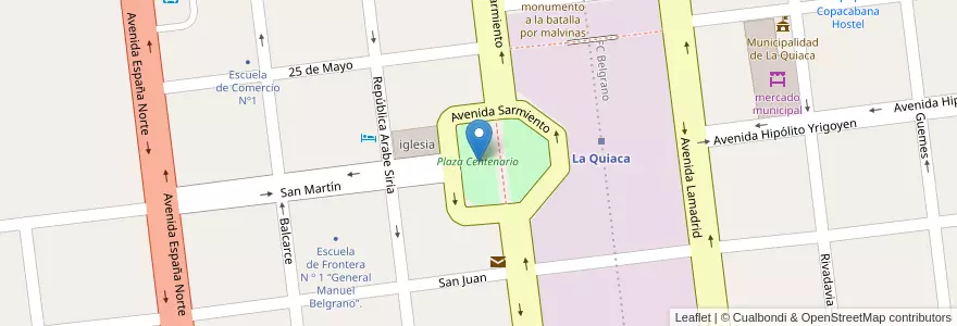 Mapa de ubicacion de Plaza Centenario en Arjantin, Jujuy, Departamento Yavi, Municipio De La Quiaca, La Quiaca.