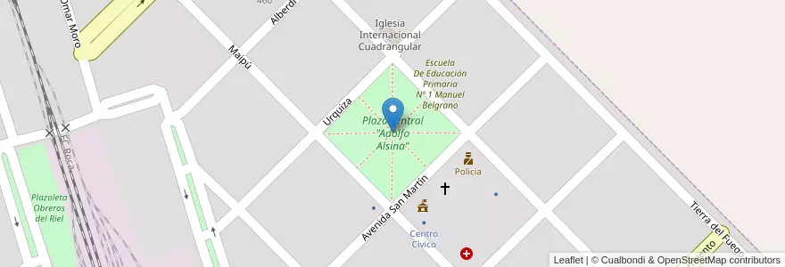 Mapa de ubicacion de Plaza central "Adolfo Alsina" en Argentine, Province De Buenos Aires, Partido De Saavedra, Saavedra.