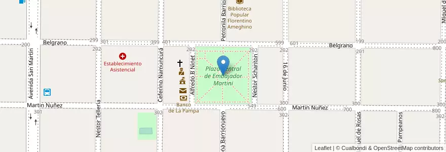 Mapa de ubicacion de Plaza Central de Embajador Martini en アルゼンチン, ラ・パンパ州, Departamento Realicó, Municipio De Embajador Martini.
