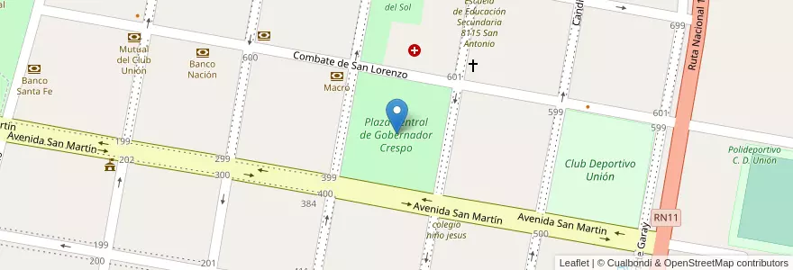 Mapa de ubicacion de Plaza Central de Gobernador Crespo en アルゼンチン, サンタフェ州, Departamento San Justo, Municipio De Gobernador Crespo.
