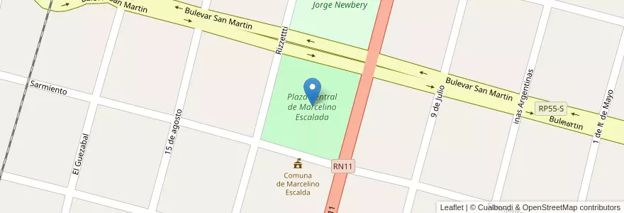 Mapa de ubicacion de Plaza Central de Marcelino Escalada en Arjantin, Santa Fe, Departamento San Justo, Municipio De Marcelino Escalada.