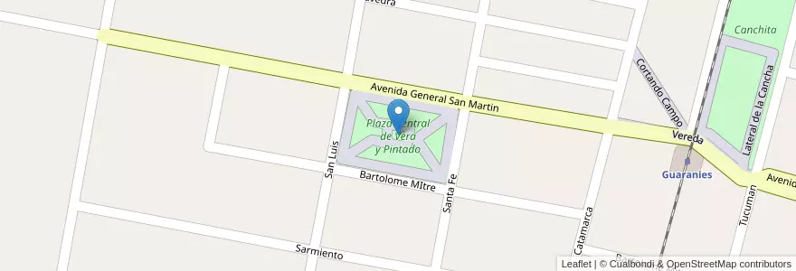 Mapa de ubicacion de Plaza Central de Vera y Pintado en アルゼンチン, サンタフェ州, Departamento San Justo, Municipio De Vera Y Pintado.