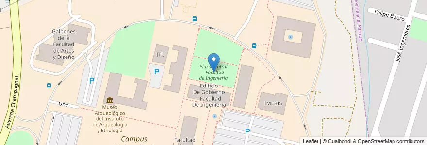 Mapa de ubicacion de Plaza central - Facultad de Ingeniería en 아르헨티나, 칠레, Mendoza, Departamento Capital, Ciudad De Mendoza.