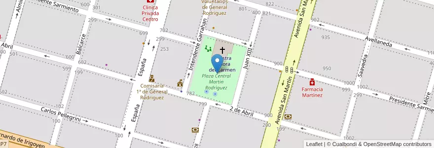 Mapa de ubicacion de Plaza Central Martín Rodríguez en 阿根廷, 布宜诺斯艾利斯省, Partido De General Rodríguez.