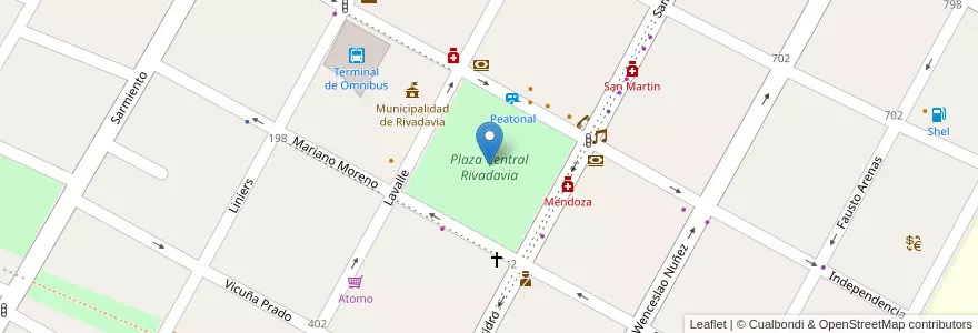 Mapa de ubicacion de Plaza Central Rivadavia en Argentinië, Chili, Mendoza, Departamento Rivadavia, Distrito Ciudad De Rivadavia.