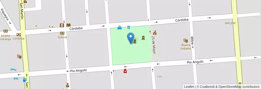 Mapa de ubicacion de Plaza Centrica en アルゼンチン, コルドバ州, Departamento Unión, Pedanía Bell Ville, Municipio De Bell Ville, Bell Ville.
