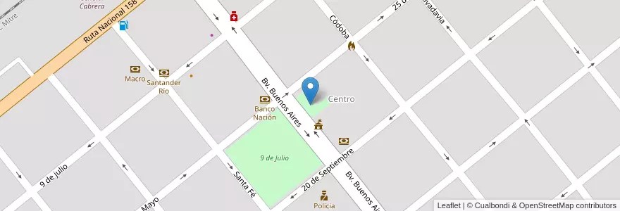 Mapa de ubicacion de Plaza Centro en الأرجنتين, Córdoba, Departamento Juárez Celman, Pedanía Carnerillo, Municipio De General Cabrera, General Cabrera.