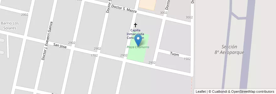 Mapa de ubicacion de Plaza Chamorro en アルゼンチン, チリ, メンドーサ州, Departamento Capital, Ciudad De Mendoza, Sección 8ª Aeroparque.
