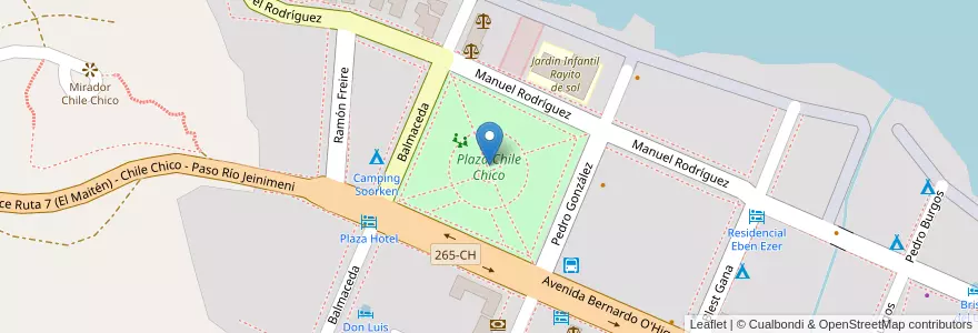 Mapa de ubicacion de Plaza Chile Chico en アイセン・デル・ヘネラル・カルロス・イバニェス・デル・カンポ州.