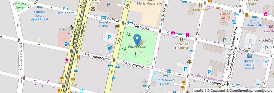 Mapa de ubicacion de Plaza Chile en Argentinien, Chile, Mendoza, Departamento Capital, Ciudad De Mendoza.