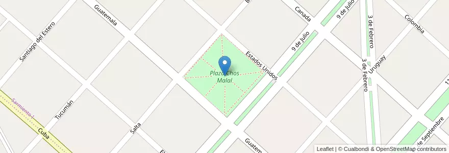 Mapa de ubicacion de Plaza Chos Malal en Argentina, Chile, Neuquén, Departamento Confluencia, Centenario.