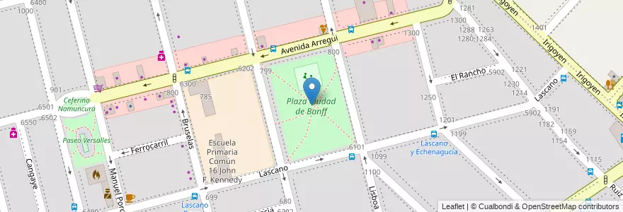 Mapa de ubicacion de Plaza Ciudad de Banff, Versalles en Arjantin, Ciudad Autónoma De Buenos Aires, Buenos Aires, Comuna 10.