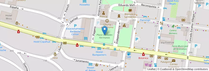 Mapa de ubicacion de Plaza Ciudades Hermanas en Argentina, Cile, Provincia Di Río Negro, Departamento Bariloche, Municipio De San Carlos De Bariloche, San Carlos De Bariloche.
