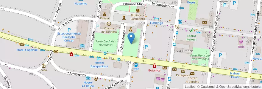 Mapa de ubicacion de Plaza Ciudades Hermanas en 阿根廷, 智利, 内格罗河省, Departamento Bariloche, Municipio De San Carlos De Bariloche, San Carlos De Bariloche.
