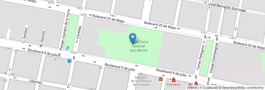 Mapa de ubicacion de Plaza Cívica General San Martín en Argentinien, Provinz Córdoba, Departamento San Justo, Pedanía Juárez Celman, Municipio De San Francisco, San Francisco.