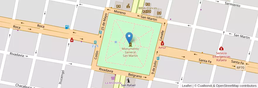 Mapa de ubicacion de Plaza Civica la Ciudad de Rafaela en アルゼンチン, サンタフェ州, Departamento Castellanos, Municipio De Rafaela.