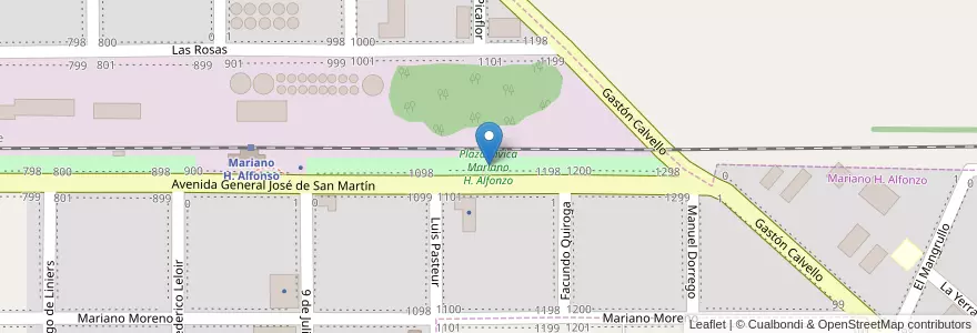 Mapa de ubicacion de Plaza Cívica Mariano H. Alfonzo en アルゼンチン, ブエノスアイレス州, Partido De Pergamino, Mariano H. Alfonzo.