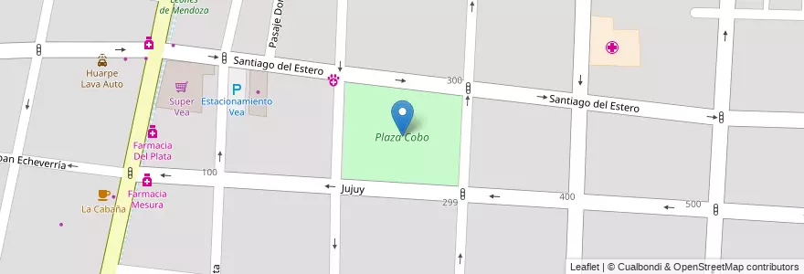 Mapa de ubicacion de Plaza Cobo en アルゼンチン, チリ, メンドーサ州, Departamento Capital, Ciudad De Mendoza.