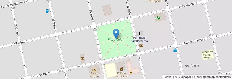Mapa de ubicacion de Plaza Colón en 阿根廷, 布宜诺斯艾利斯省, Partido De Rivadavia, América.