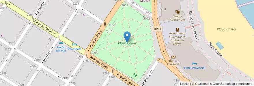 Mapa de ubicacion de Plaza Colón en アルゼンチン, ブエノスアイレス州, Partido De General Pueyrredón, Mar Del Plata.
