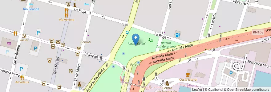 Mapa de ubicacion de Plaza "Colón" en Argentina, Santa Fe, Departamento La Capital, Santa Fe Capital, Santa Fe.