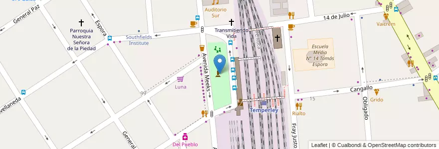 Mapa de ubicacion de Plaza Comandante Tomás Espora en Argentinië, Buenos Aires, Partido De Lomas De Zamora, Temperley.