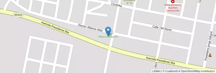 Mapa de ubicacion de Plaza Contitución en Arjantin, Entre Ríos, Departamento Concordia, Distrito Suburbios, Concordia, Concordia.