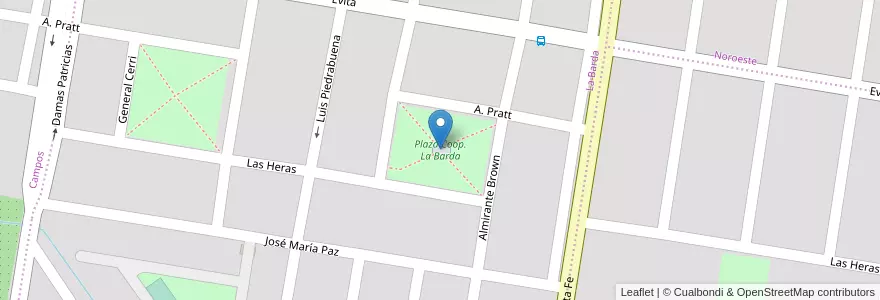 Mapa de ubicacion de Plaza Coop. La Barda en آرژانتین, استان ریو نگرو، آرژانتین, General Roca, Departamento General Roca, General Roca.