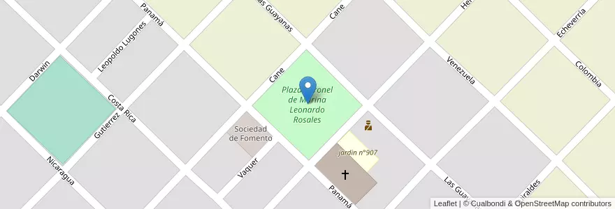 Mapa de ubicacion de Plaza Coronel de Marina Leonardo Rosales en 아르헨티나, 부에노스아이레스주, Partido De Coronel De Marina Leonardo Rosales.