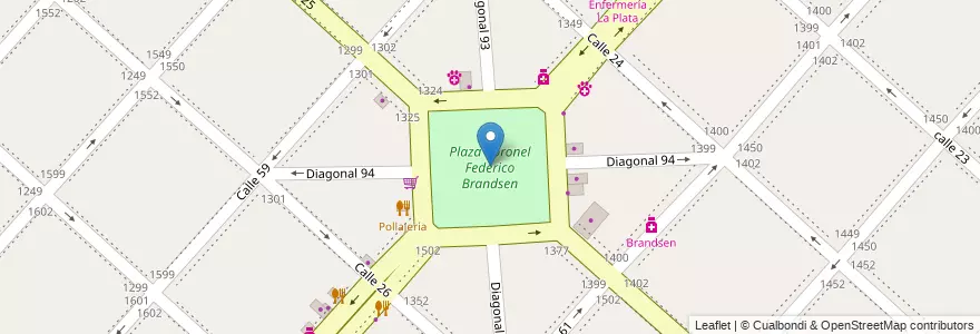 Mapa de ubicacion de Plaza Coronel Federico Brandsen, Casco Urbano en آرژانتین, استان بوئنوس آیرس, Partido De La Plata, La Plata.
