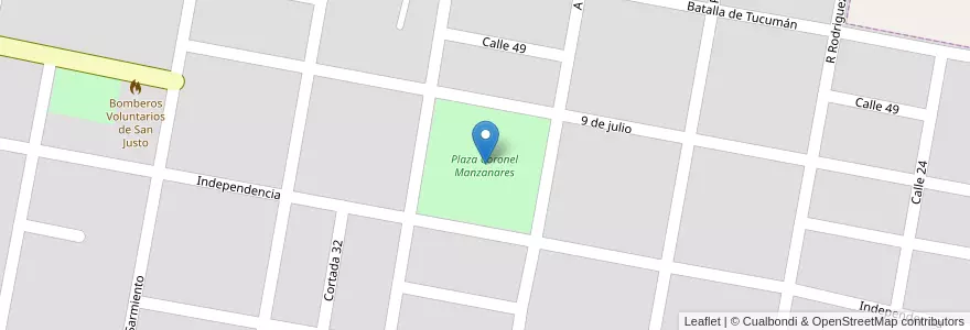 Mapa de ubicacion de Plaza Coronel Manzanares en アルゼンチン, サンタフェ州, Departamento San Justo, Municipio De San Justo, San Justo.