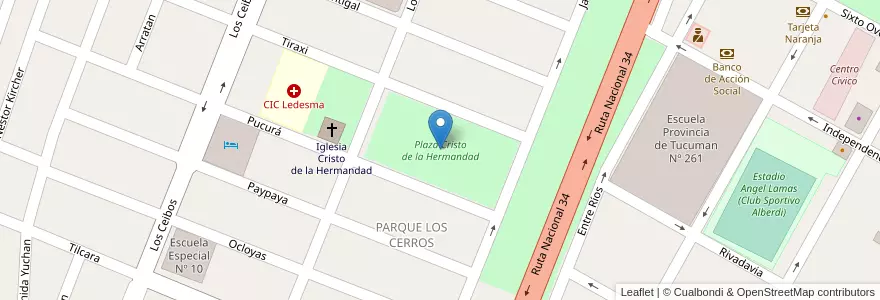 Mapa de ubicacion de Plaza Cristo de la Hermandad en アルゼンチン, フフイ州, Departamento Ledesma, Municipio De Libertador General San Martín, Libertador General San Martín.