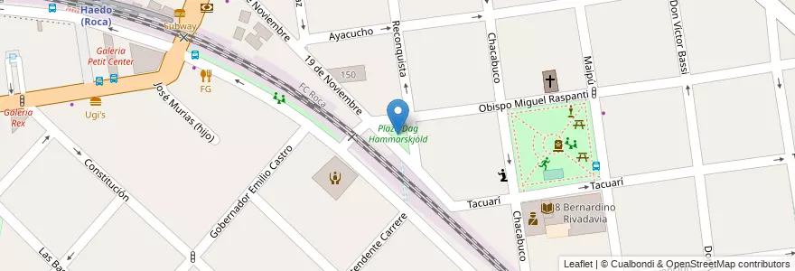 Mapa de ubicacion de Plaza Dag Hammarskjöld en アルゼンチン, ブエノスアイレス州, Partido De Morón, Haedo.
