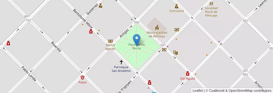 Mapa de ubicacion de Plaza Dardo Rocha en アルゼンチン, ブエノスアイレス州, Partido De Pehuajó, Pehuajó.