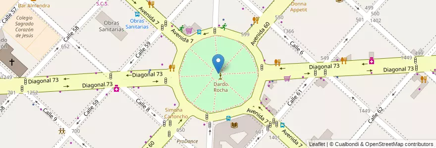 Mapa de ubicacion de Plaza Dardo Rocha, Casco Urbano en آرژانتین, استان بوئنوس آیرس, Partido De La Plata, La Plata.