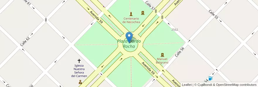 Mapa de ubicacion de Plaza Dardo Rocha en 아르헨티나, 부에노스아이레스주, Partido De Necochea, Necochea.