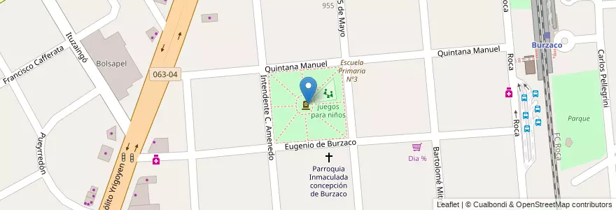 Mapa de ubicacion de Plaza de Burzaco en Arjantin, Buenos Aires, Partido De Almirante Brown, Burzaco.