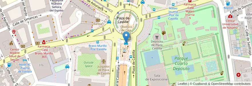 Mapa de ubicacion de Plaza de Castilla en スペイン, マドリード州, Comunidad De Madrid, Área Metropolitana De Madrid Y Corredor Del Henares, Madrid.