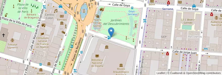Mapa de ubicacion de Plaza de Colón en 스페인, Comunidad De Madrid, Comunidad De Madrid, Área Metropolitana De Madrid Y Corredor Del Henares, 마드리드.